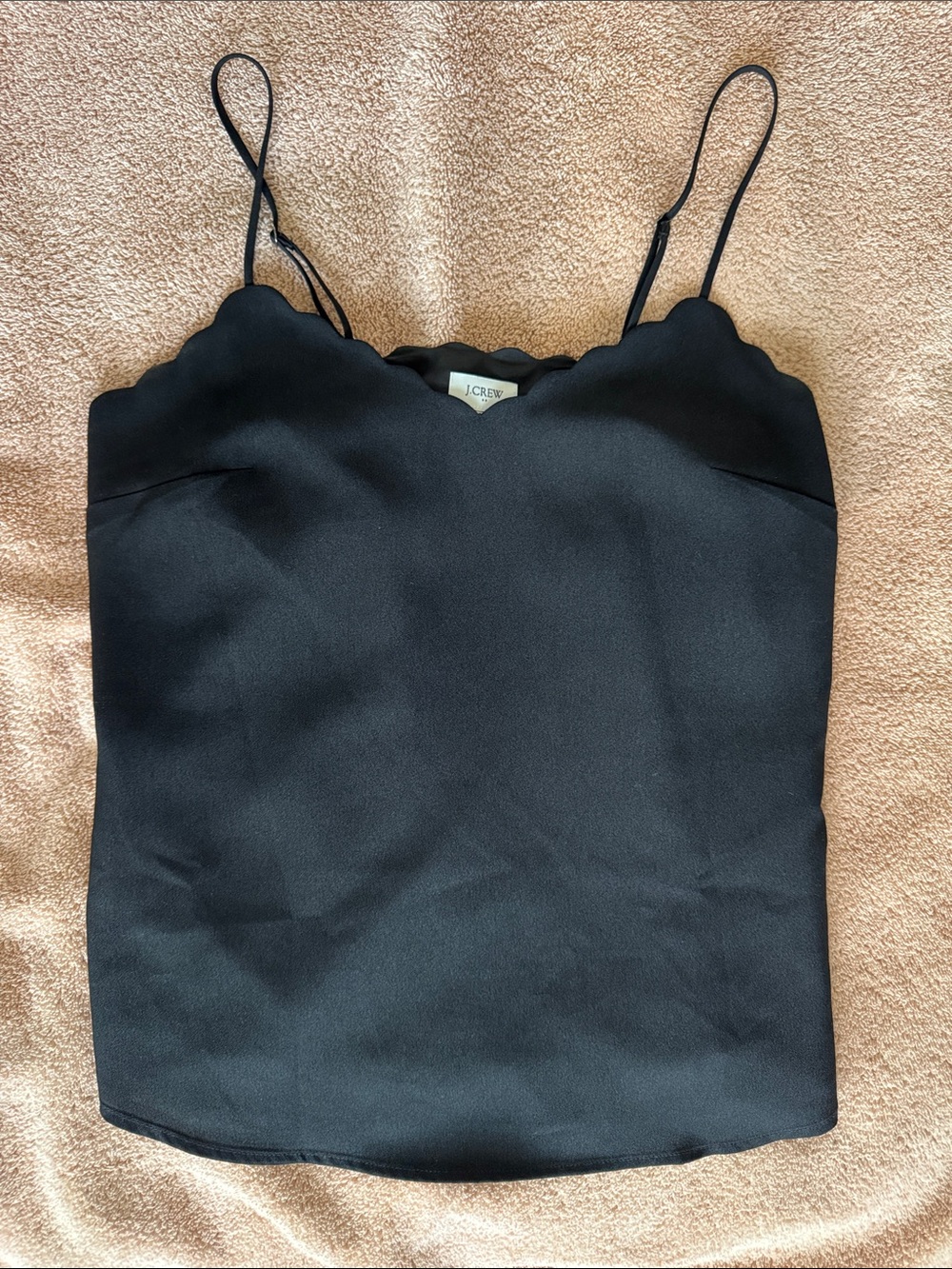 J. Crew Black Scalloped Silk-Feel Cami